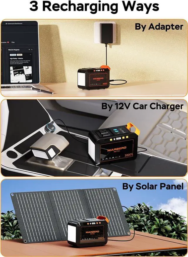 Alt view image 6 of 7 - MARBERO 111Wh Solar Generator with Solar Panel Included Portable Power Station 120W with Foldable Solar Panel 30W Set for Camping Outdoor Hiking Fishing Emergency