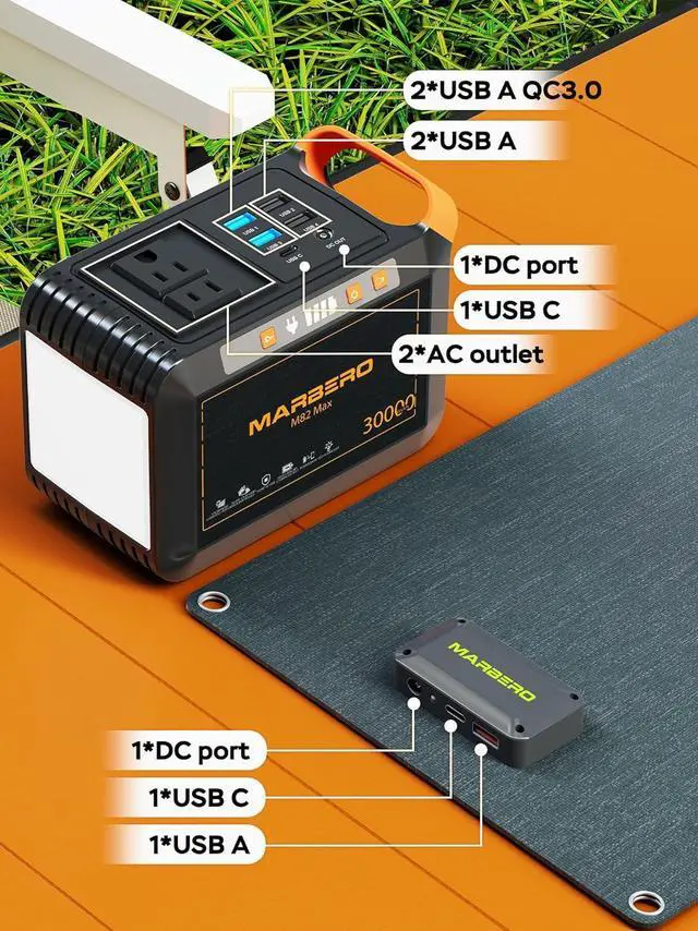 Alt view image 3 of 7 - MARBERO 111Wh Solar Generator with Solar Panel Included Portable Power Station 120W with Foldable Solar Panel 30W Set for Camping Outdoor Hiking Fishing Emergency