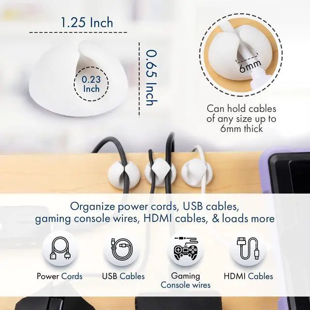 Alt view image 3 of 7 - Convenient Cable Clips  Sticky, Compact Cable Holders for Cord Organization  Cord Keepers with 3M Strong Adhesive Backing for Organizing Power Cables, Phone Chargers, USB Cables & More  6 Pack