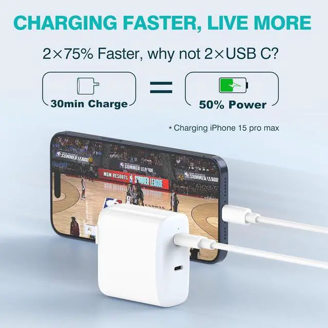 Alt view image 4 of 7 - 40W Dual USB C Charger for iPad Pro 13, 12.9, 11 inch 2024 2023 2022 2021 2020 2019, iPad Air 5 4, Mini 6, iPad 10, iPhone 15/15 Pro Max, 2 x 20W Type C Wall Charger, 6.6ft USB-C Cable