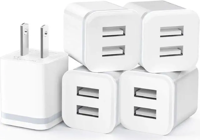 Main image of USB Wall Charger, 5-Pack 2.1A/5V Dual Port USB Cube Power Adapter Charger Plug Charging Block Replacement for iPhone Xs/XR/X, 8/7/6 Plus, Samsung, HTC, LG, Moto, Android Phones