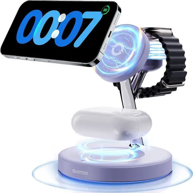 Main image of 2024 Version 3 in 1 30W Supper Fast Wireless Charging Station for iPhone Apple Watch , Magnetic Charger Stand Dock Multiple Devices for 15/14/13/12/, iWatch,  3 2 Pro (Purple)