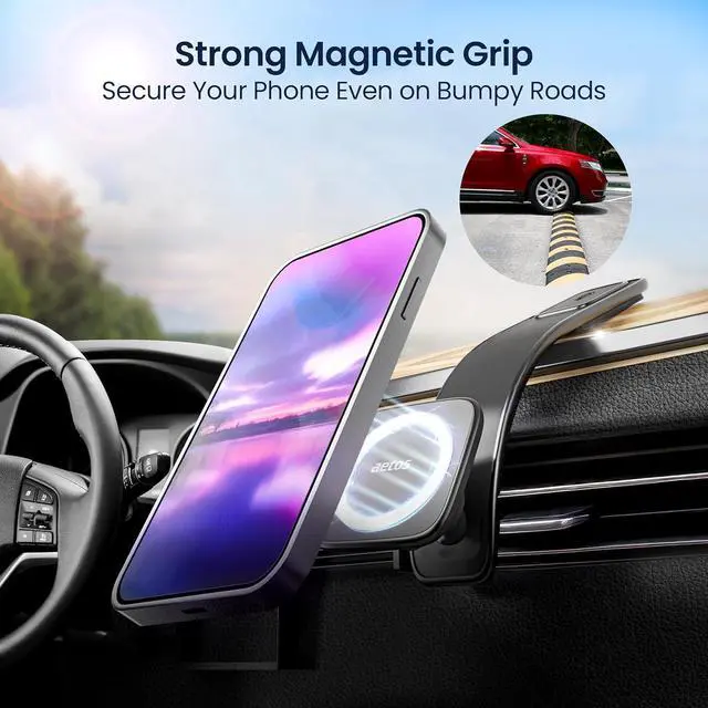Alt view image 4 of 7 - aetos for iPhone MagSafe Car Mount Phone Holder Fits iPhone 15/14/13/12 Pro/Plus/Max and Android Phones with Ring Adaptor. 360° Rotating Head & Bendable Alloy Arm for a Simplicity Modern Design