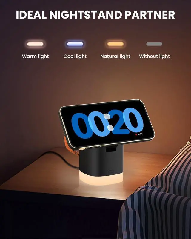 Alt view image 5 of 7 - JoyGeek 3-in-1 Charger Stand for Magsafe: Foldable Wireless Charging Station with Night Lights - Magnetic Charger Dock for iPhone 15/14/13/12 Pro/Max/Plus, , Apple Watch 2-9/Ultra (Black)