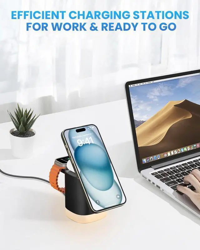 Alt view image 7 of 7 - JoyGeek 3-in-1 Charger Stand for Magsafe: Foldable Wireless Charging Station with Night Lights - Magnetic Charger Dock for iPhone 15/14/13/12 Pro/Max/Plus, , Apple Watch 2-9/Ultra (Black)