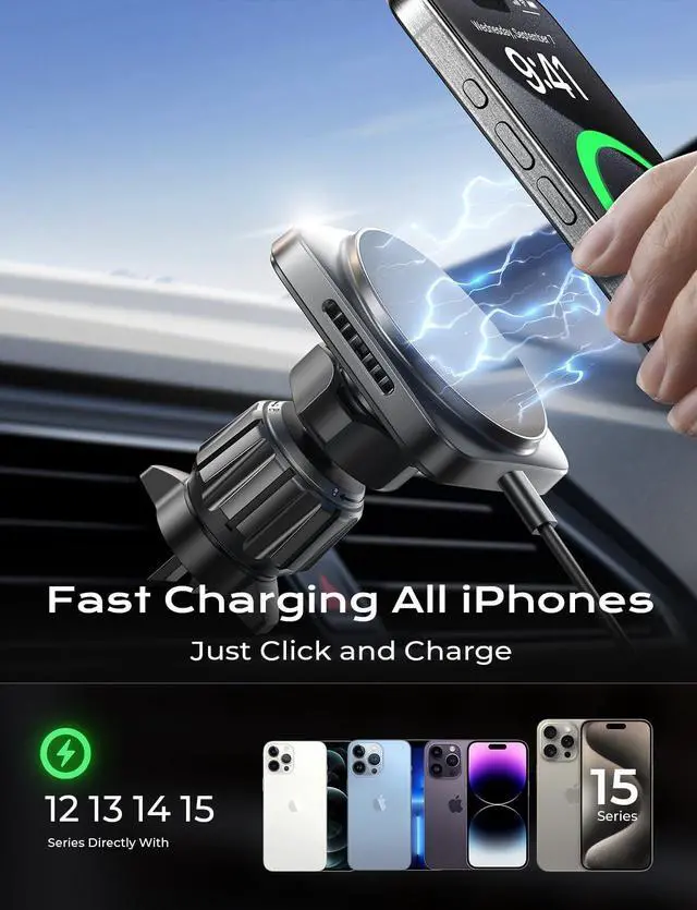 Alt view image 7 of 7 - LISEN for Magsafe Car Mount Charger, 2 Pack, 15W Magsafe Car Charger [20 Strong Magnets], Compatible with MagSafe Car Mount, Magnetic Phone Holder for iPhone 15 14 13 12, Fast Charging, Black