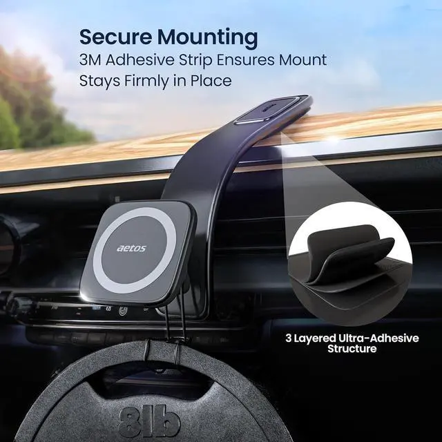 Alt view image 5 of 7 - aetos for iPhone MagSafe Car Mount Phone Holder Fits iPhone 15/14/13/12 Pro/Plus/Max and Android Phones with Ring Adaptor. 360° Rotating Head & Bendable Alloy Arm for a Simplicity Modern Design
