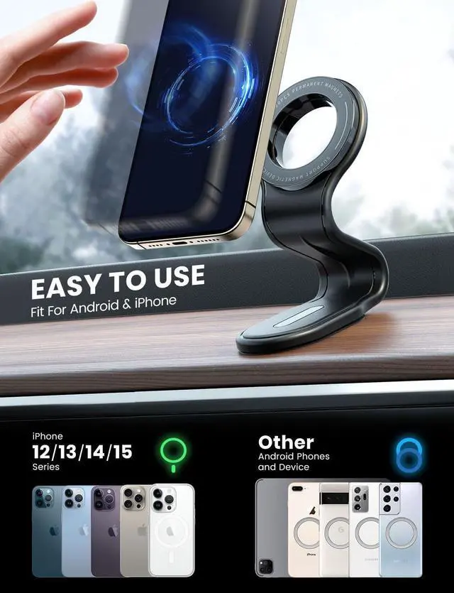 Alt view image 7 of 7 - for MagSafe Car Mount Detachable Bendable Aluminum Arm Magnetic Phone Holder for Car20 Strong Magnets Cell Phone Mount for Car Dash Fit iPhone 16 15 14 13 Pro Max Mini Mag Safe Accessories