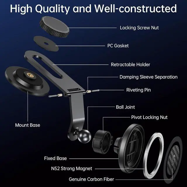 Alt view image 2 of 7 - SYNCWIRE Fits MagSafe Car Mount for Universal Dashboard, Tesla Screen, Magnetic Phone Holder for Car, Foldable Aluminum Alloy Arm, Super Stable Car Mount for iPhone 16 Pro Max 15 14 13 12&All Phones