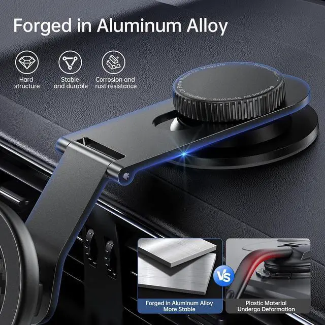 Alt view image 3 of 7 - SYNCWIRE Fits MagSafe Car Mount for Universal Dashboard, Tesla Screen, Magnetic Phone Holder for Car, Foldable Aluminum Alloy Arm, Super Stable Car Mount for iPhone 16 Pro Max 15 14 13 12&All Phones