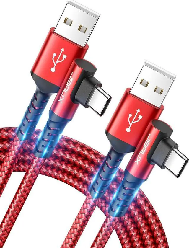 Main image of JSAUX USB C Cable [2-Pack 6.6ft], 3.1A Type C Charger Fast Charging Cable Right Angle Compatible with Samsung Galaxy S24 S23 S22 S21 S20 S10 S9 S8 A51 A13, Note 20 10, iPhone 15 Pro Max, CarPlay -Red