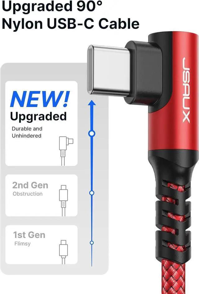 Alt view image 2 of 7 - JSAUX USB C Cable [2-Pack 6.6ft], 3.1A Type C Charger Fast Charging Cable Right Angle Compatible with Samsung Galaxy S24 S23 S22 S21 S20 S10 S9 S8 A51 A13, Note 20 10, iPhone 15 Pro Max, CarPlay -Red