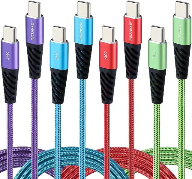 Main image of USB C to USB C Charger Cable 4-Pack 10ft Fast Charging USB C Cable, Nylon Braided 60W(5A) Type C to Type C Cable for Phone 15/15 Pro/15 Plus/15 Pro Max S22 S23 Note 20