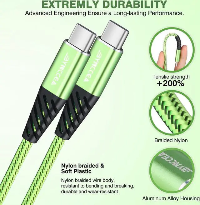 Alt view image 3 of 6 - USB C to USB C Charger Cable 4-Pack 10ft Fast Charging USB C Cable, Nylon Braided 60W(5A) Type C to Type C Cable for Phone 15/15 Pro/15 Plus/15 Pro Max S22 S23 Note 20