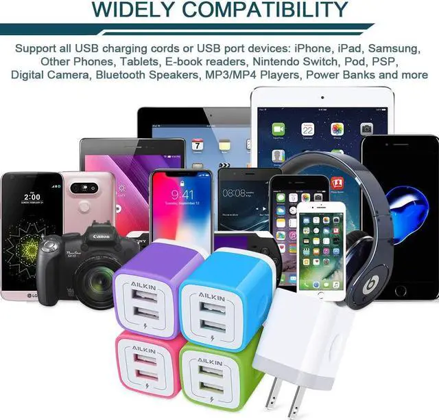 Alt view image 2 of 2 - 5Pack USB Wall Charger, Charger Adapter, AILKIN 2.1Amp Dual Port Quick Charge Plug Cube for iPhone 14/13/12/SE/11 Pro Max/8/7/6S/6S Plus/6 Plus/6, Samsung Galaxy, Moto, Kindle Fire Charging Box Block