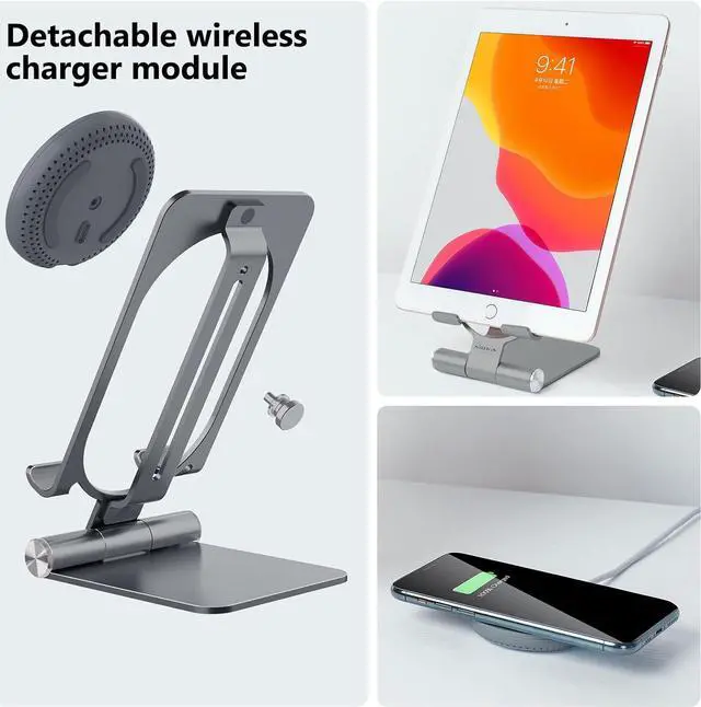 Alt view image 4 of 7 - Nillkin Fast Wireless Charger - Metal Foldable and Adjustable Wireless Charging Stand for iPhone 16 15 14 13 12, Samsung Galaxy S25 S24 S23 S22 S21 Ultra/Plus and Android Phones, Space Grey