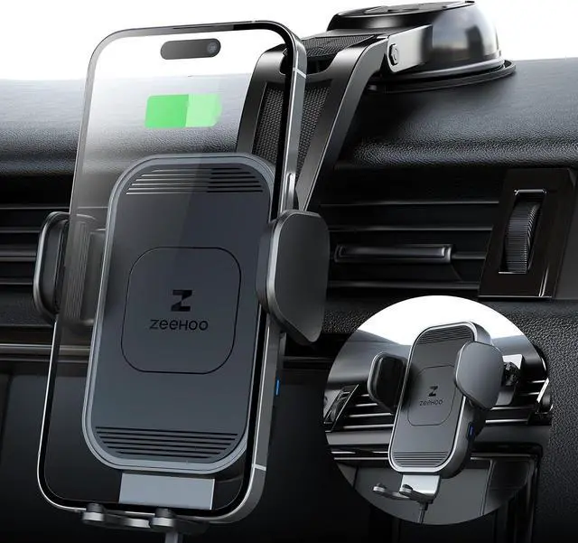 Main image of ZeeHoo Wireless Car Charger, 15w Fast Charging, Auto Clamping Car Phone Mount, Cell Phone Holder Charger, for iPhone 15 14 13 12 11 Pro Max Xs, Samsung Galaxy S23+ S22, Etc.(Grey)