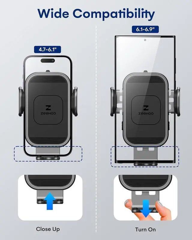 Alt view image 5 of 7 - ZeeHoo Wireless Car Charger, 15w Fast Charging, Auto Clamping Car Phone Mount, Cell Phone Holder Charger, for iPhone 15 14 13 12 11 Pro Max Xs, Samsung Galaxy S23+ S22, Etc.(Grey)