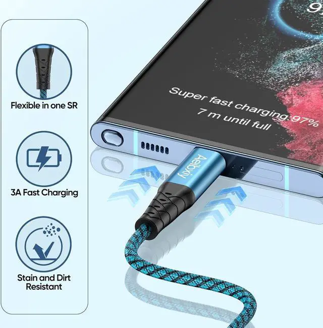 Alt view image 3 of 7 - USB C Cable 10FT 5-Pack Type C Charging Cable, USB A to USB C Charging Nylon Braided Charge Cord for Samsung Galaxy S20 S10 S9, A11 A20, Note 10 9 8, USB Type C Charger
