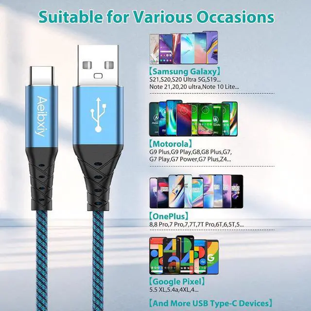 Alt view image 6 of 7 - USB C Cable 10FT 5-Pack Type C Charging Cable, USB A to USB C Charging Nylon Braided Charge Cord for Samsung Galaxy S20 S10 S9, A11 A20, Note 10 9 8, USB Type C Charger