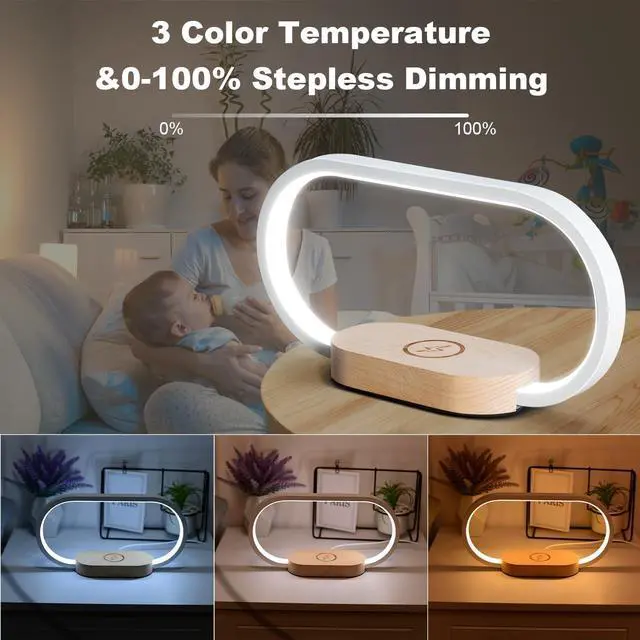 Alt view image 4 of 7 - Donewin Bedside Lamp with USB Port, 10W Fast Wireless Charger, Touch Table Lamps for Nightstand, Bedroom,Wood Decor,Stepless Dimming&3 Color Modes