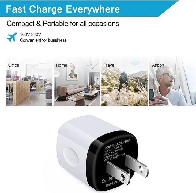 Alt view image 7 of 7 - Charging Block,Charger Box,5Pack Travel Single Port USB Wall Charger Brick Cubes for iPhone 15/14/13/12/X/8/8 Plus/7/6S,Samsung Galaxy S24 S23 S22 A14 S10e S10 S9 S8/S7/S6/Note 9/8,LG G8 G7,Moto