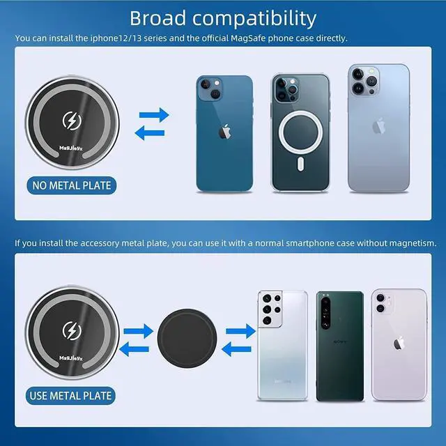 Alt view image 3 of 7 - for Magsafe Car Mount Wireless Charger Magnetic Fast Charging Compatible with iPhone 16,15,14,13,12,Pro Max,Mini,Magsafe Case, Air Vent and Stick On Dashboard Car Phone Holder
