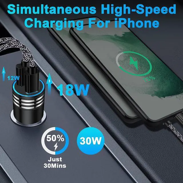 Alt view image 2 of 7 - Fast Charging USB C Car Charger for iPhone 15 14 13 12 11 Pro Max SE XR XS X 8 Samsung Galaxy S24 S23 S22 S21 S20 Note20 Google Pixel 8 Pro/7a/7 Pro/6a/6/5/4a/4/3,2Pack 30W PD+2.4A Type C Car Adapter