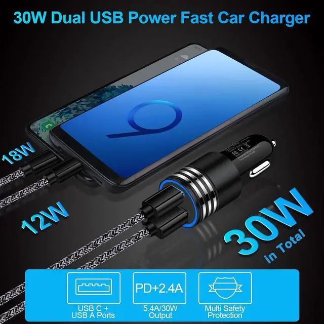 Alt view image 3 of 7 - Fast Charging USB C Car Charger for iPhone 15 14 13 12 11 Pro Max SE XR XS X 8 Samsung Galaxy S24 S23 S22 S21 S20 Note20 Google Pixel 8 Pro/7a/7 Pro/6a/6/5/4a/4/3,2Pack 30W PD+2.4A Type C Car Adapter