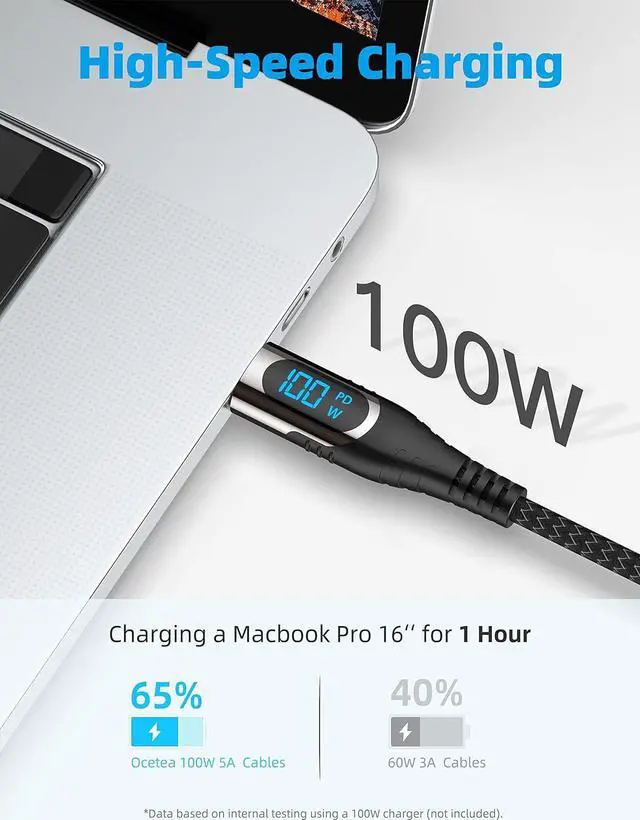 Alt view image 2 of 7 - USB C to USB C Charger Cable (100W 5A), 3.3ft USBC to USBC Cable with LED Display, USB C Charging Cable Compatible with iPhone 15 Pro Max Plus, , iPad, Galaxy S23 S22, Pixel