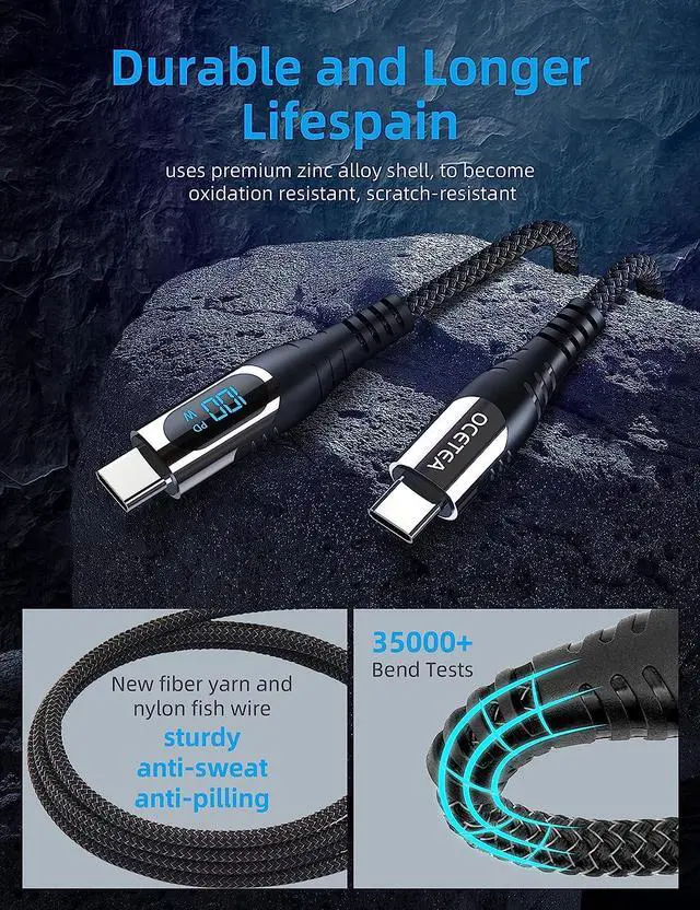 Alt view image 5 of 7 - USB C to USB C Charger Cable (100W 5A), 3.3ft USBC to USBC Cable with LED Display, USB C Charging Cable Compatible with iPhone 15 Pro Max Plus, , iPad, Galaxy S23 S22, Pixel
