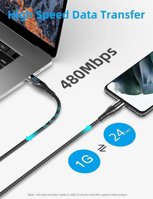 Alt view image 6 of 7 - USB C to USB C Charger Cable (100W 5A), 3.3ft USBC to USBC Cable with LED Display, USB C Charging Cable Compatible with iPhone 15 Pro Max Plus, , iPad, Galaxy S23 S22, Pixel