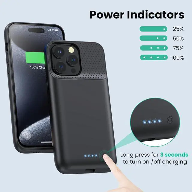 Alt view image 7 of 7 - Battery Case for iPhone 15Pro Max, Upgrade 8600mah Portable Slim Battery Charging Case, 15W Fast Charging Rechargeable Protective Extended Charger Cover for iPhone 15 Pro Max (6.7 inch)-Black