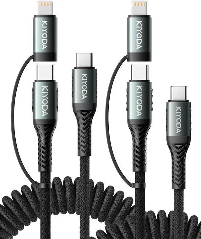 Main image of Coiled USB C to Lightning Cable 3FT, 2 in 1 iPhone 15 Charger Cord for Car Nylon Braided Multi Type C to TypeC Fast Charging Cables for iPhone 15 14 13 12 11 iPad, Samsung Galaxy Sony - 2Pack