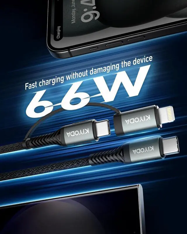 Alt view image 3 of 7 - Coiled USB C to Lightning Cable 3FT, 2 in 1 iPhone 15 Charger Cord for Car Nylon Braided Multi Type C to TypeC Fast Charging Cables for iPhone 15 14 13 12 11 iPad, Samsung Galaxy Sony - 2Pack
