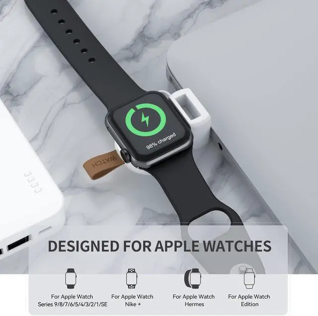 Alt view image 2 of 7 - NEWDERY Charger for Apple Watch Portable iWatch USB Wireless Charger, Travel Cordless Charger with Light Weight Magnetic Quick Charge for Apple Watch Ultra Series 8 7 6 5 4 3 2 1 SE, White
