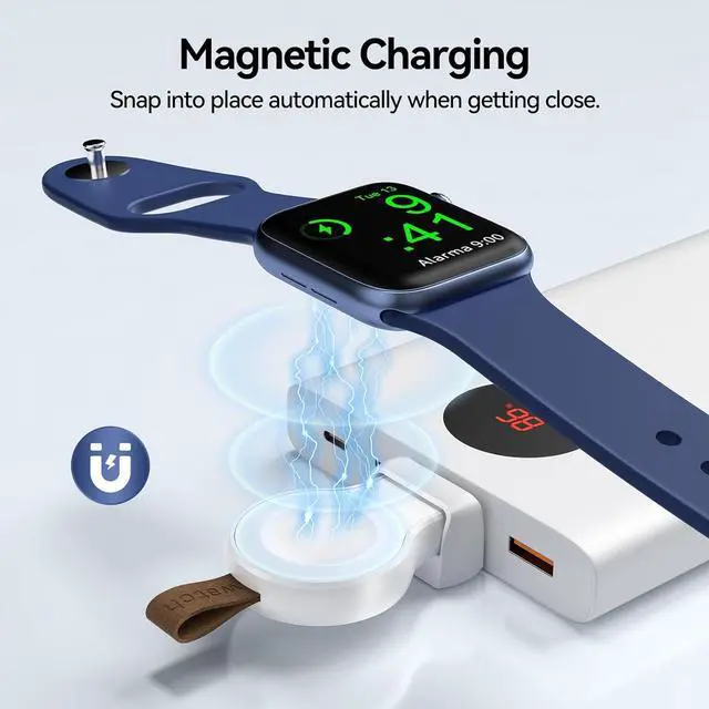 Alt view image 3 of 7 - NEWDERY Charger for Apple Watch Portable iWatch USB Wireless Charger, Travel Cordless Charger with Light Weight Magnetic Quick Charge for Apple Watch Ultra Series 8 7 6 5 4 3 2 1 SE, White
