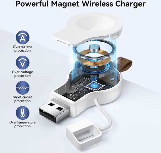 Alt view image 4 of 7 - NEWDERY Charger for Apple Watch Portable iWatch USB Wireless Charger, Travel Cordless Charger with Light Weight Magnetic Quick Charge for Apple Watch Ultra Series 8 7 6 5 4 3 2 1 SE, White