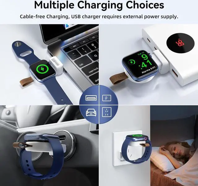 Alt view image 6 of 7 - NEWDERY Charger for Apple Watch Portable iWatch USB Wireless Charger, Travel Cordless Charger with Light Weight Magnetic Quick Charge for Apple Watch Ultra Series 8 7 6 5 4 3 2 1 SE, White