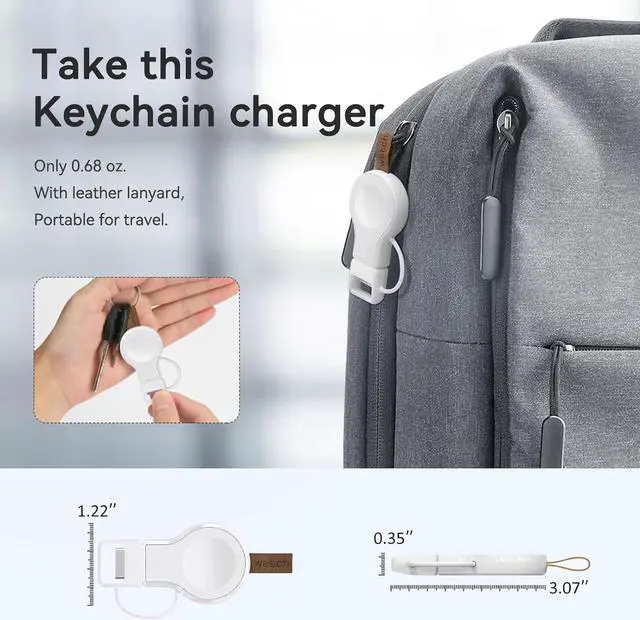 Alt view image 7 of 7 - NEWDERY Charger for Apple Watch Portable iWatch USB Wireless Charger, Travel Cordless Charger with Light Weight Magnetic Quick Charge for Apple Watch Ultra Series 8 7 6 5 4 3 2 1 SE, White