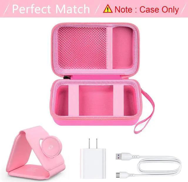 Alt view image 2 of 7 - Travel Case for UCOMX for Nano/for Iseyyox/for LISEN/for RTOPS 3 in 1 Wireless Charger, Foldable Magnetic Charging Station Storage Holder Bag for Fast Charge Pad Cable and Adapter, Pink-Box Only