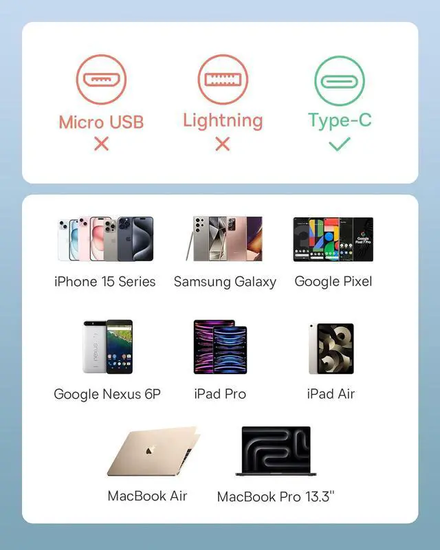 Alt view image 6 of 6 - Baseus USB C Cable, 60W Ultra Mini Retractable USB C to USB C PD 3A Fast Charging Cable, 4-Stage Length Preset USB Type C Charger Cable for iPhone 15/Pro/Plus/Max, , iPad Pro, Galaxy S24/S23