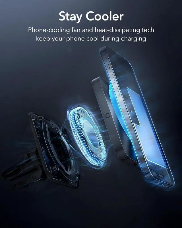 Alt view image 4 of 7 - ESR for 15W MagSafe Car Mount Charger with CryoBoost, Made for -Certified, for MagSafe Car Charger, Magnetic Wireless Car Charger for iPhone 16/15/14/13/12, Fast Charging, Phone-Cooling Charger
