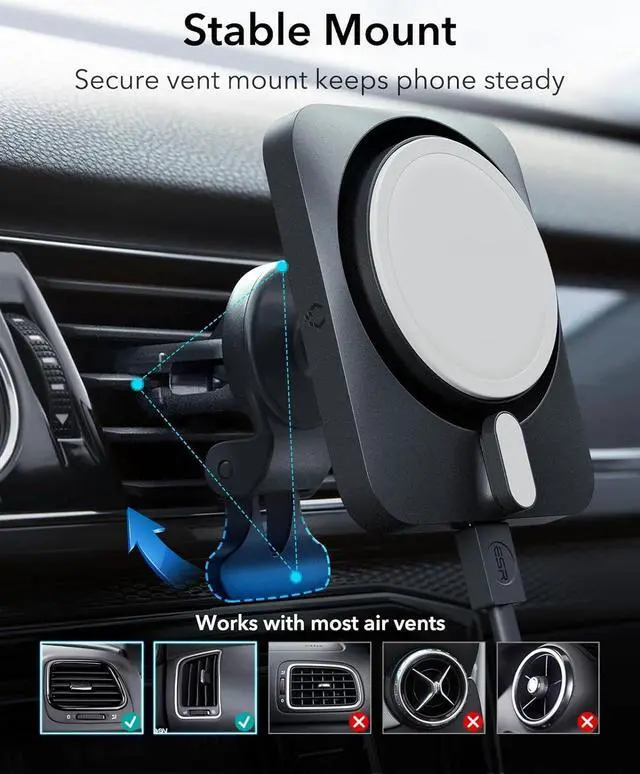 Alt view image 6 of 7 - ESR for 15W MagSafe Car Mount Charger with CryoBoost, Made for -Certified, for MagSafe Car Charger, Magnetic Wireless Car Charger for iPhone 16/15/14/13/12, Fast Charging, Phone-Cooling Charger