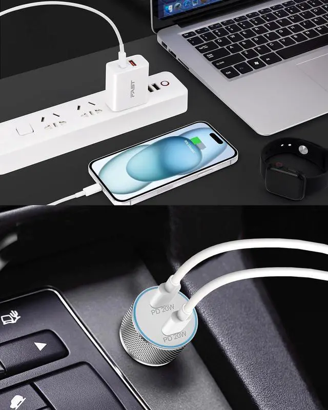 Alt view image 7 of 7 - iPhone 15 Charger USB C Car Charger, 20W Dual Port Fast USB C Wall Charger Block + 2Pack 6FT USB-C to C Fast Charging Cable + 40W USB C Car Charger for iPhone 15/15 Plus/15 Pro Max, iPad Pro/Air/Mini