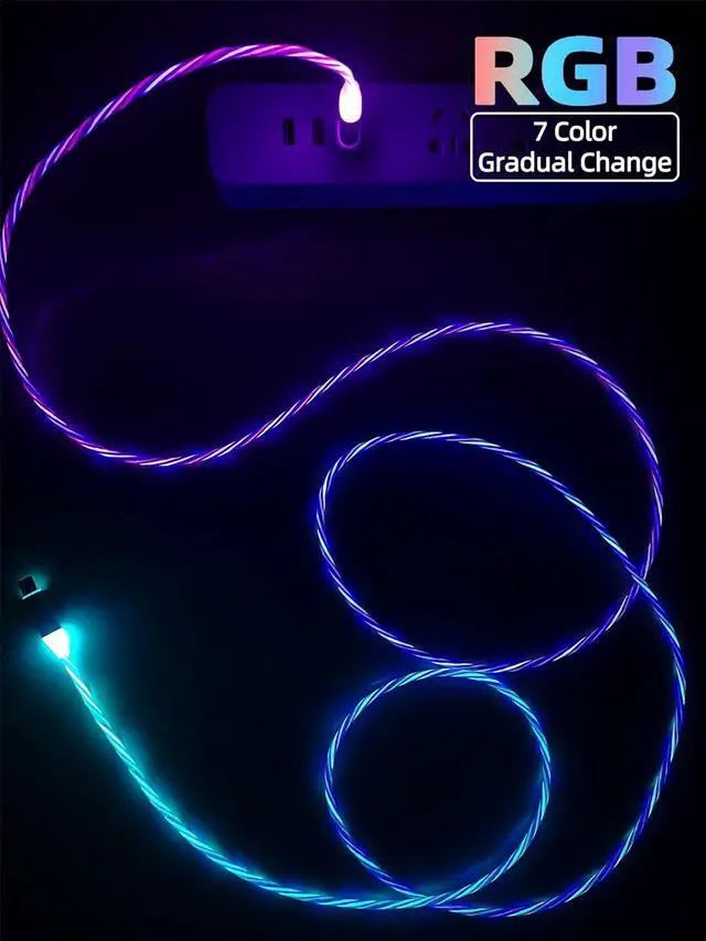 Alt view image 7 of 7 - 6.6ft/2m USB Cable 3A Type C Led Light Up Charging Cord 7 Colors RGB Gradual Changing Shining QC3.0 Fast Phone Charger Cord for Galaxy S20/S10/S9 Plus/Note 20/Switch/LG V30
