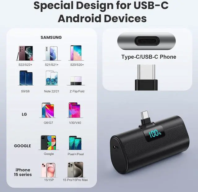 Alt view image 4 of 7 - [2-Pack] Small Portable Charger for iPhone 15 Series,Upgraded 5200mAh PD USB C Power Bank Built-in USB-C Connector, Battery Pack Compatible with iPhone 15/15 Plus/15 Pro/15 Pro Max/Samsung,Android etc