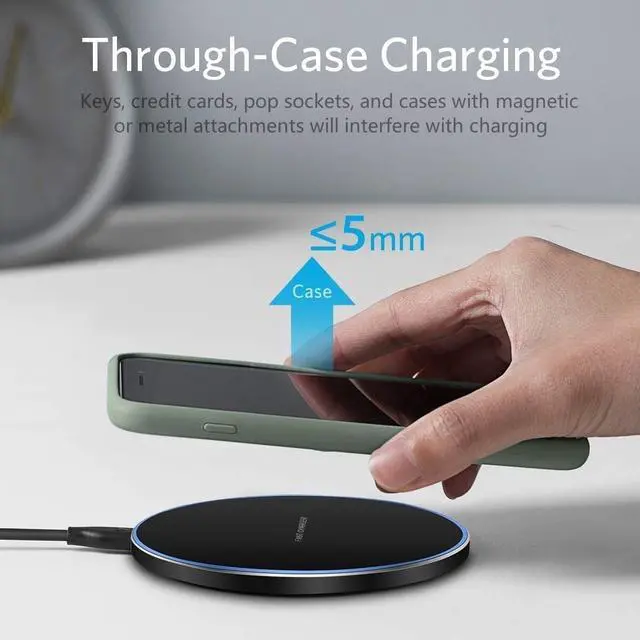 Alt view image 7 of 7 - Wireless Charger 20W Max Fast Wireless Charging Pad Compatible with iPhone 11, 12, 13, 14 15 Pro/Pro Max,XS, XS Max, XR, 8 Plus, Air Pods Pro/3/2; for Samsung Galaxy/Note, Galaxy Buds (Black)