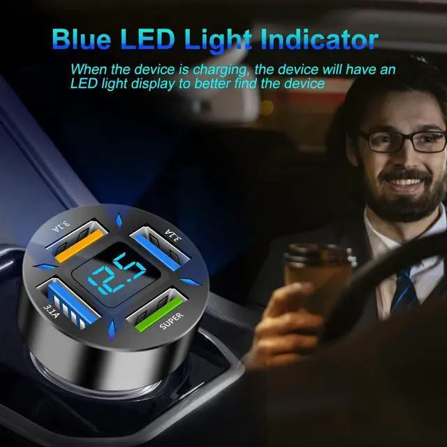 Alt view image 4 of 7 - GemCoo 4 Port USB Car Charger Adapter 50W PD & QC3.0 USB 2.4A Cigarette Lighter USB Charger with LED Voltmeter Fast Charger Compatible with iPhone, Android, Samsung, iPad Pro