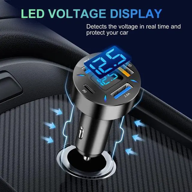 Alt view image 6 of 7 - GemCoo 4 Port USB Car Charger Adapter 50W PD & QC3.0 USB 2.4A Cigarette Lighter USB Charger with LED Voltmeter Fast Charger Compatible with iPhone, Android, Samsung, iPad Pro